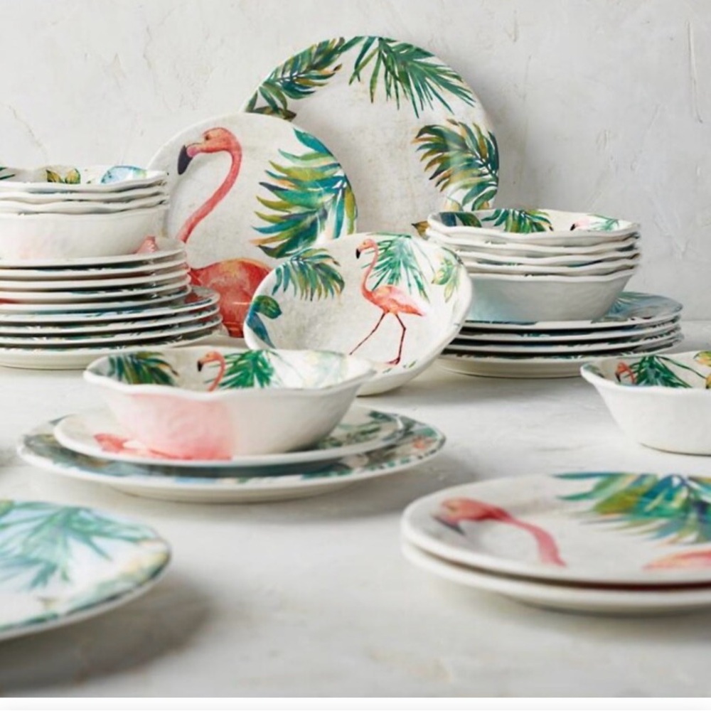 Tropical Flamingo Ceramic Dinnerware Set - Pink & Green
